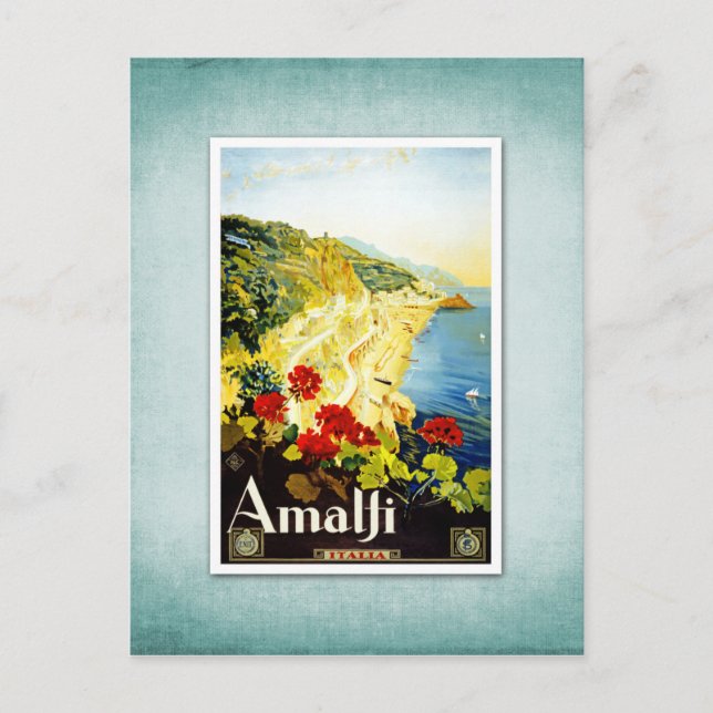 Travel Vintage Poster Amalfi Italien Postkarte (Vorderseite)