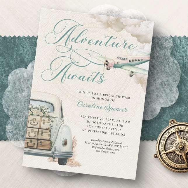 Traveling Adventure Bridal Shower Invitation Einladung (Von Creator hochgeladen)