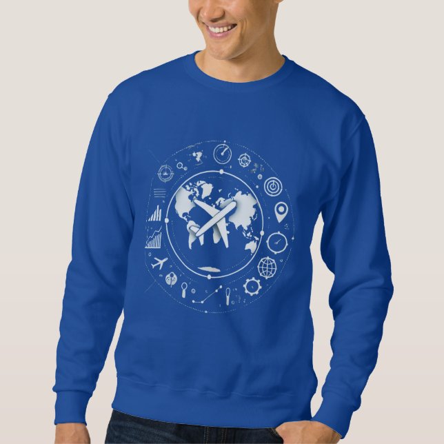 Traveling Minimalist Airplane Over World Map Sweatshirt (Vorderseite)