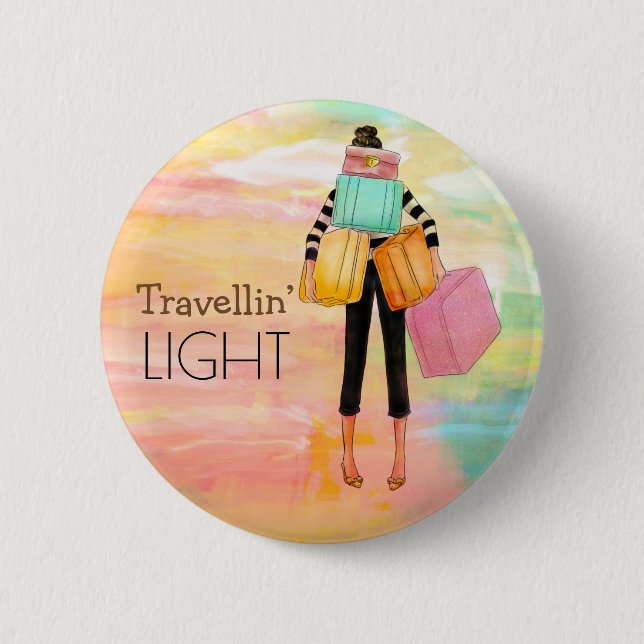 Travellin’ Light Typografy Fun Luggage Design Button (Vorderseite)