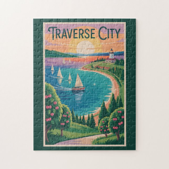 Traverse City Lake Michigan Illustration (Vertikal)