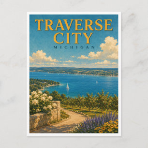 Traverse City Michigan Grand Traverse Bay GeoSaga Postkarte