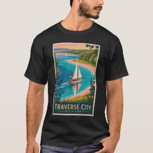 Traverse City Michigan Illustration Kunst und Kult T-Shirt
