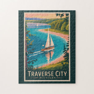Traverse City Michigan Illustration Reise Kunst