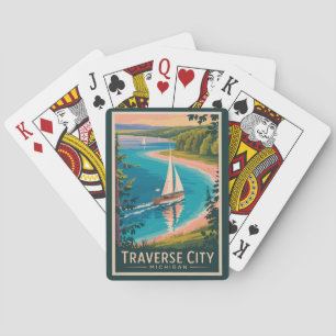 Traverse City Michigan Illustration Reise Kunst Spielkarten