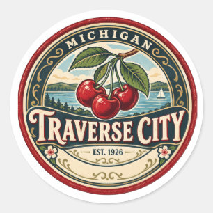 Traverse City Michigan Retro-Sanddünen-Leuchtturm Runder Aufkleber