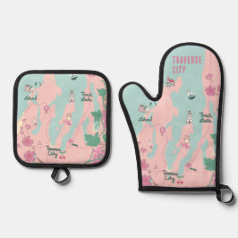 Traverse City Michigan Wine and Cherry Map Ofenhandschuh & Topflappen-Set