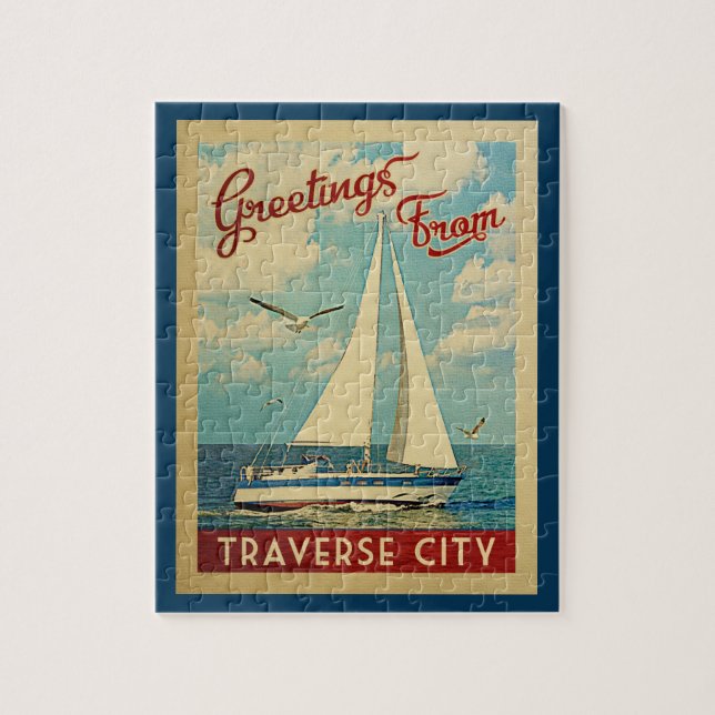 Traverse City Sailboat Vintage Reise (Vertikal)