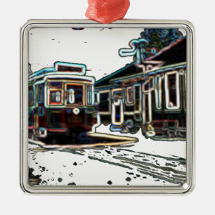 TRC Neon Streetcar am Stn Square Premium Ornament Aus Metall