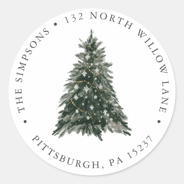Tre de Noël Adresse de retour Sticker rond classiq (Devant)