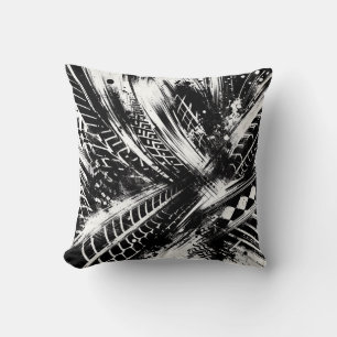 Tread & Chaos - Abstract Black-and-White Tire Trac Kissen