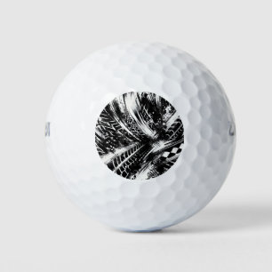 Tread & Chaos – Abstrakte Schwarz-Weiß-Reifenspure Golfball