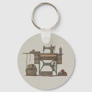 Treadle Nähmaschine & Kätzchen Schlüsselanhänger