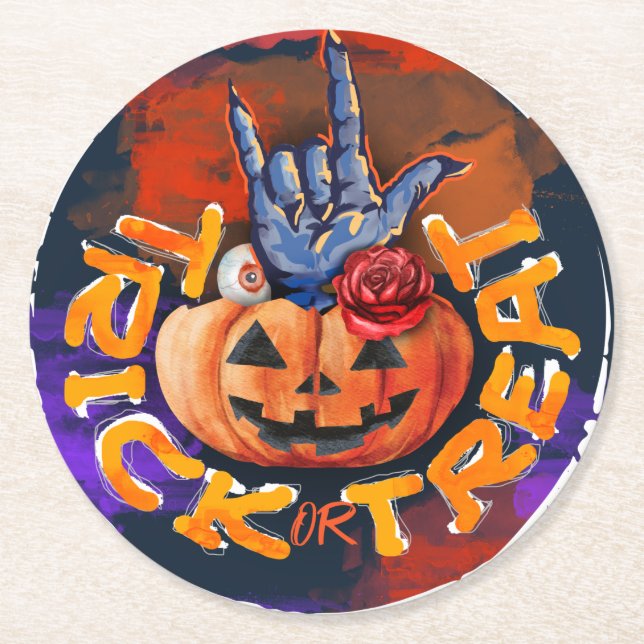 Treak oder Leckerei Beängstigend Halloween Pumpkin Runder Pappuntersetzer (Vorderseite)