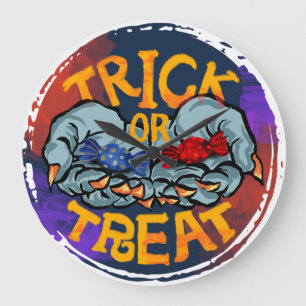 Treak or Treat Scary Halloween Pumpkin  Große Wanduhr