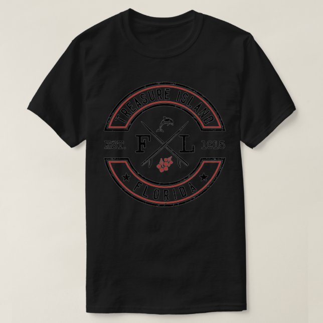 Treasinsel Florida FL Retro Surfer vorne hinten T-Shirt (Design vorne)