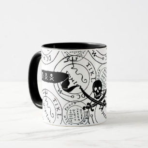 TREASKARTEN FÜR PIRATEN,SKULL,SCHWERTER Schwarz-we Tasse