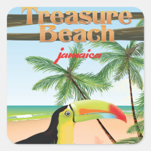 Treasure Beach Jamaica Reiseplakat Quadratischer Aufkleber