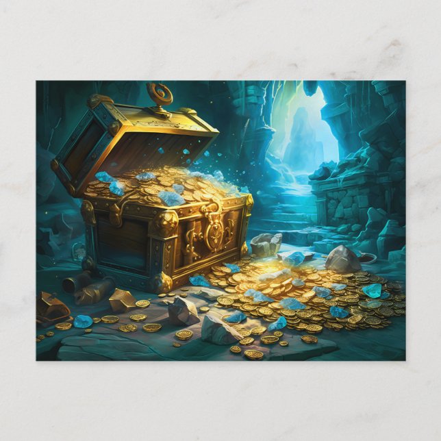 Treasure Chest in Cave Light Fantasy Painting Postkarte (Vorderseite)