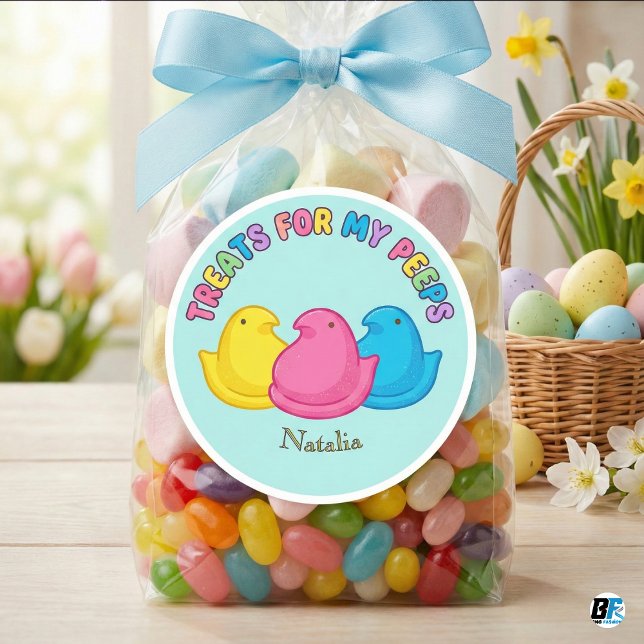 Treats For My Peeps | Personalized Easter Marshmal Runder Aufkleber (Von Creator hochgeladen)