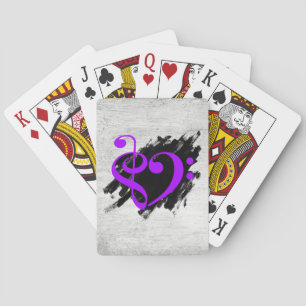 Treble and Bass Clef Musical Heart Lila Spielkarten