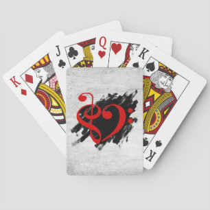 Treble and Bass Clef Musical Heart Red Spielkarten