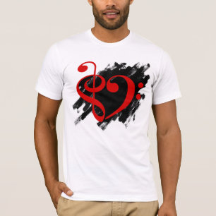 Treble and Bass Clef Musical Heart Red T-Shirt