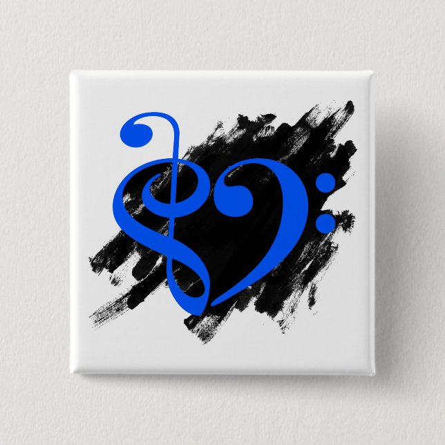 Treble and Bass Clef Musical Heart Royal Blue Button (Vorderseite)
