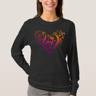 Treble Bass Clef Musical Notes Colorful Herz T-Shirt