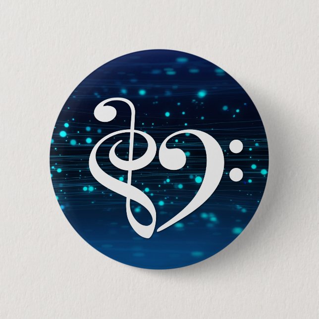Treble Clef Bass Clef Heart Blue Cluster Nebel Button (Vorderseite)