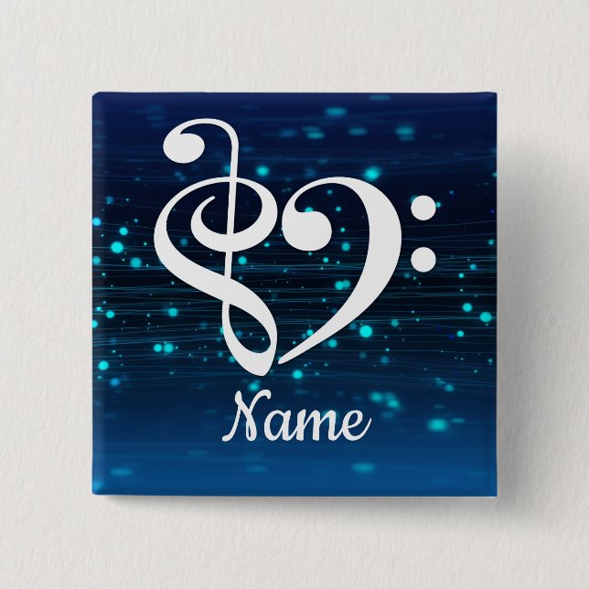Treble Clef Bass Clef Herz Blauer Nebel individuel Button (Vorderseite)