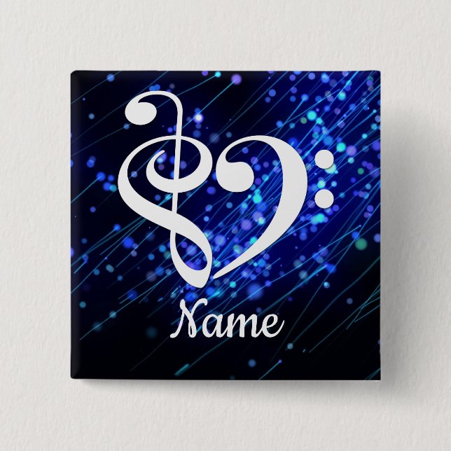 Treble Clef Bass Clef Herz Blauer Nebel individuel Button (Vorderseite)