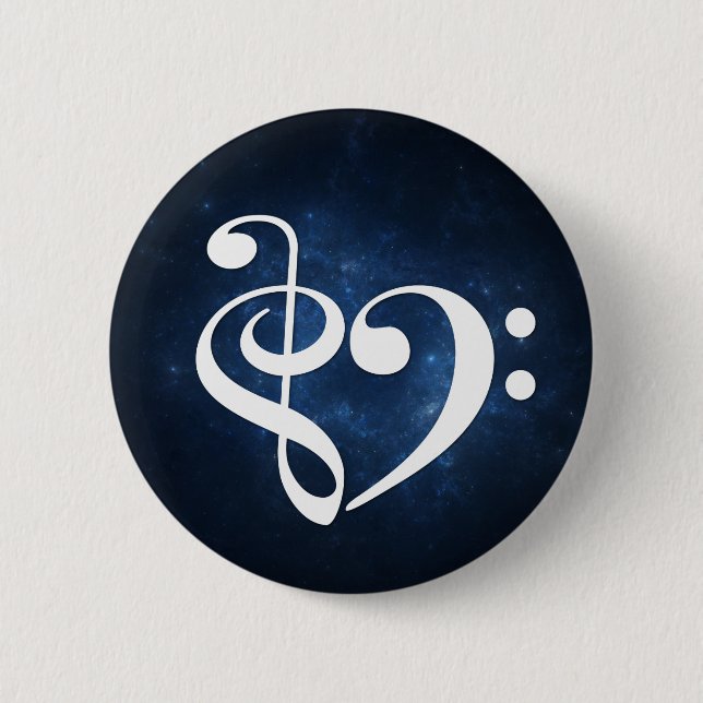 Treble Clef Bass Clef Herz Dunkler Blauer Nebel Button (Vorderseite)