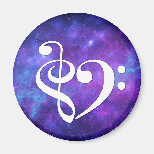 Treble Clef Bass Clef Herz Lila Aquamariner Nebel Magnet (Vorne)