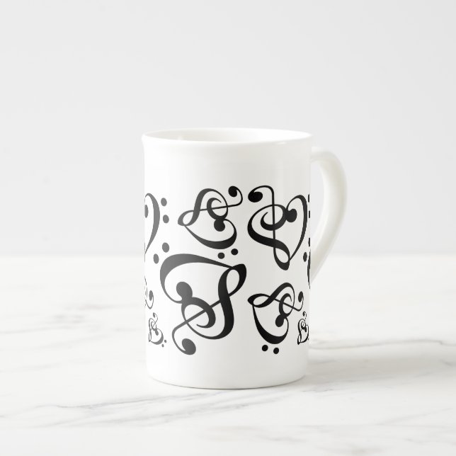 Treble Clef Bass Clef Herz Musiknoten Prozellantasse (Vorderseite Rechts)