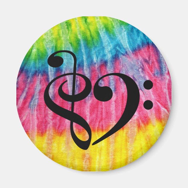Treble Clef Bass Clef Herz Retro Hippie Krawatte D Magnet (Vorne)