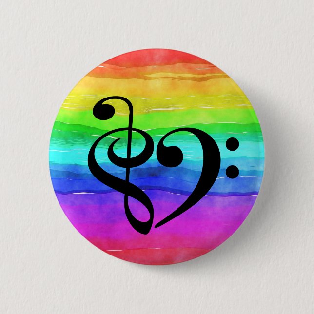 Treble Clef Bass Clef Herzrainbow Watercolor Button (Vorderseite)