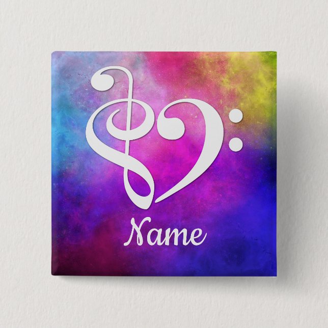 Treble Clef Bass Clef Herzrosa Nebel individuell a Button (Vorderseite)