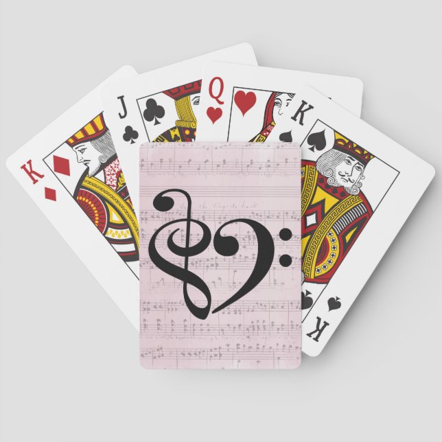 Treble Clef Bass Clef Herzstück Vintage Notenmusik Spielkarten (Rückseite)