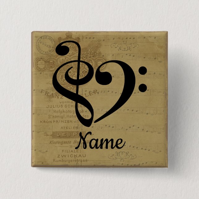 Treble Clef Bass Clef Music Heart individuell ange Button (Vorderseite)