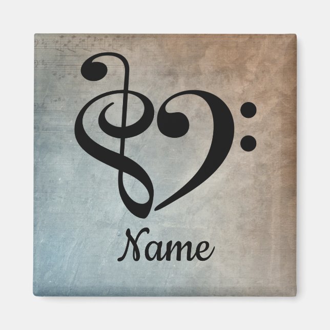 Treble Clef Bass Clef Music Heart individuell ange Magnet (Vorne)