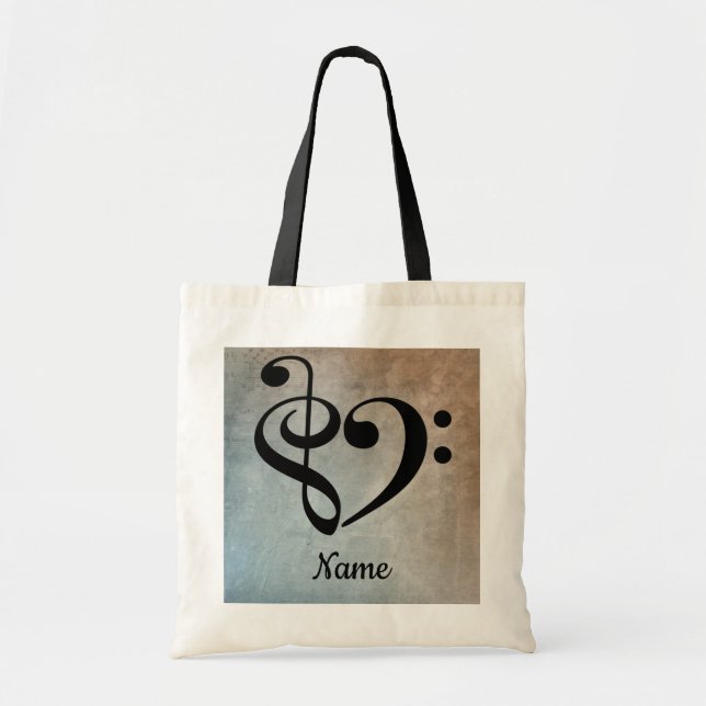 Treble Clef Bass Clef Music Heart individuell ange Tragetasche (Vorne)