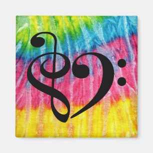 Treble Clef Bass Clef Music Heart Rainbow Tie-Dye Magnet