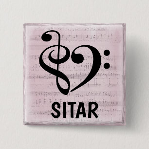 Treble Clef Bass Clef Musical Heart Sitar Button