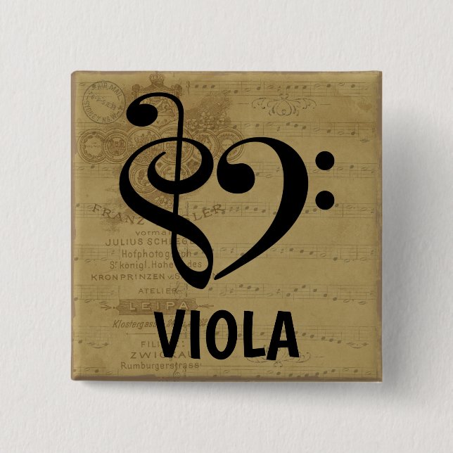 Treble Clef Bass Clef Musical Herz Viola Button (Vorderseite)