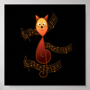 Treble Clef Cat Poster