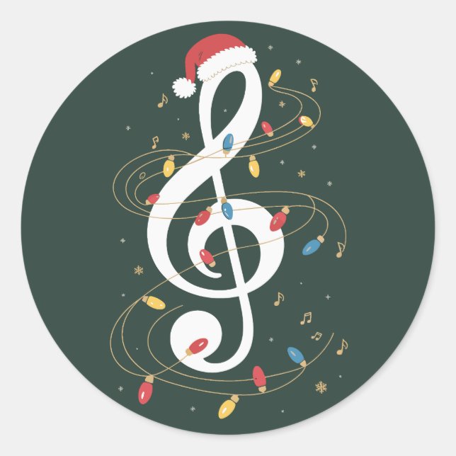 Treble Clef Christmas Lights Musik Lover Musiker Runder Aufkleber (Vorderseite)