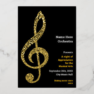Treble clef Elegant Minimal Gold Musiknoten Text Folieneinladung