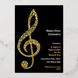 Treble clef Elegant Minimal Gold Musiknoten Text Folieneinladung