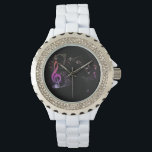 *~* Treble Clef Farbenfrohe Moderne Musiknote Armbanduhr<br><div class="desc">* Farbenfrohe Creative Modern Classic Music Staff Elements with Treble G-Clef and Notes on a Women's Wrist Watch * Es gibt eine Textzeile, die Sie ändern, behalten oder löschen können. Es kann für den Namen, das Monogramm oder die Initialen der Frau verwendet werden. Die Uhrenband ist ein hochwertiges weißes Emaille....</div>